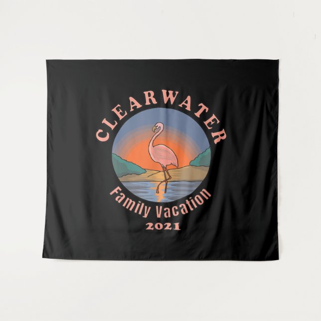 Clearwater Flamingo Vacation 2021 | Funny Flamingo Tapestry (Front (Horizontal))