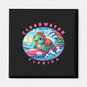 Clearwater Florida Cute Surfing Girl Sea Turtle Magnet