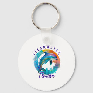Clearwater Florida Happy Watercolor Dolphin  Keychain