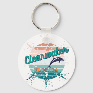Clearwater Florida Retro Exploding Sunset Keychain