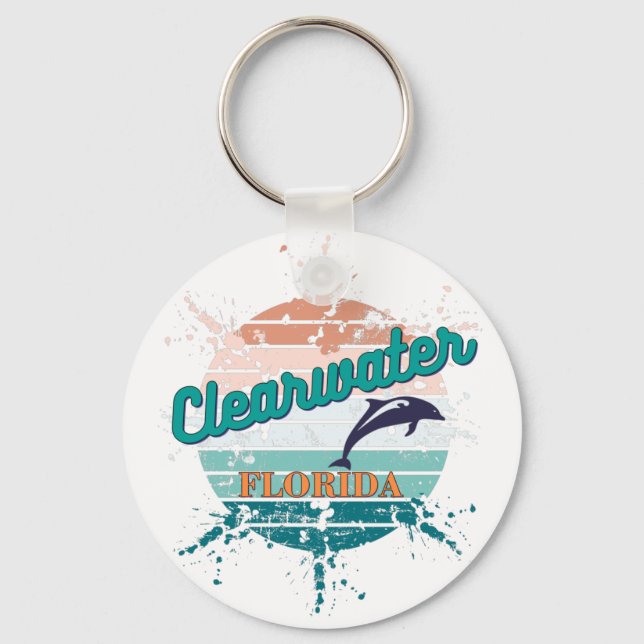 Clearwater Florida Retro Exploding Sunset   Keychain (Front)