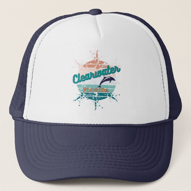 Clearwater Florida Retro Exploding Sunset  Trucker Hat (Front)