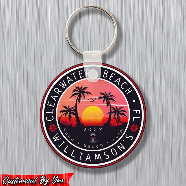 Clearwater Florida Retro Sunset Souvenirs 80s Keychain (Creator Uploaded)