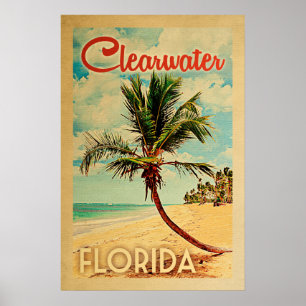 Clearwater Florida Vintage Palm Tree Beach Poster