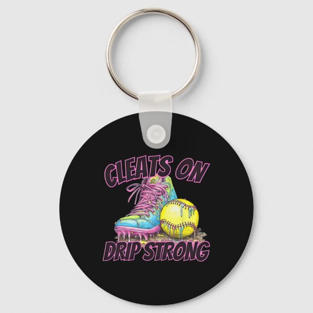 Cleats On Drip Strong Softll Drip Softll Mom Retro Keychain (Front)