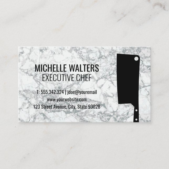 Cleaver Knife | Marble Background Business Card (Front)