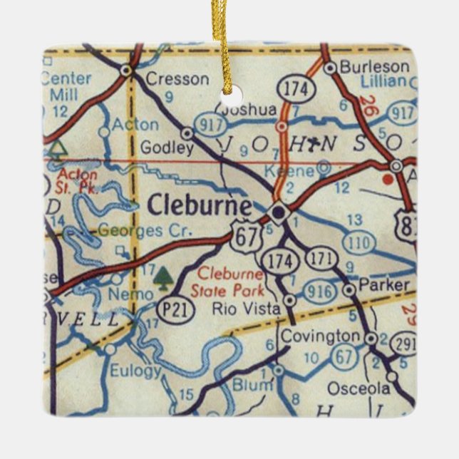 Cleburne Texas 50's Map Ceramic Ornament (Front)