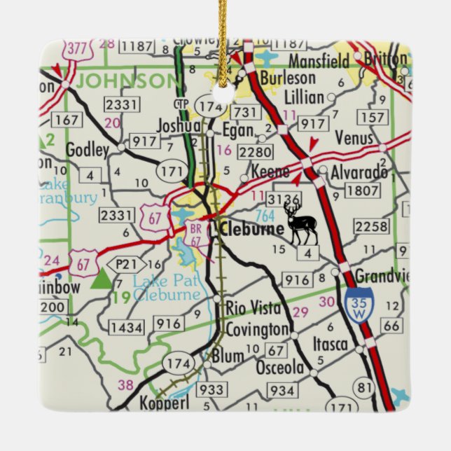 Cleburne TX Road Map Ceramic Ornament (Back)