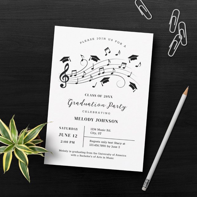 Clef and Musical Notes Pentagram Graduation Invitation (Creator Uploaded)