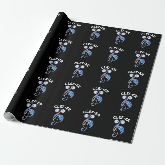 Clef-er Funny Music Pun Dark BG Wrapping Paper (Unrolled)