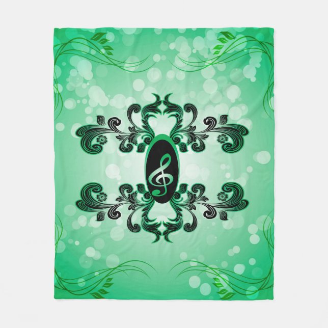 Clef with green background fleece blanket (Front)