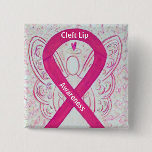 Cleft Lip Awareness Hot Pink Ribbon Angel Pins
