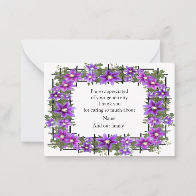 Clematis Carte de remerciements à fleurs violettes (Devant)