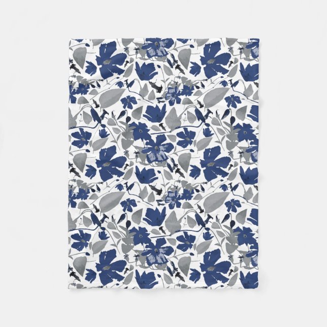 Clematis Elegant Vine Blue Grey Fleece Blanket (Front)