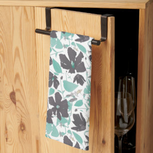 Clematis Floral Mint Chocolate Pattern Kitchen Towel