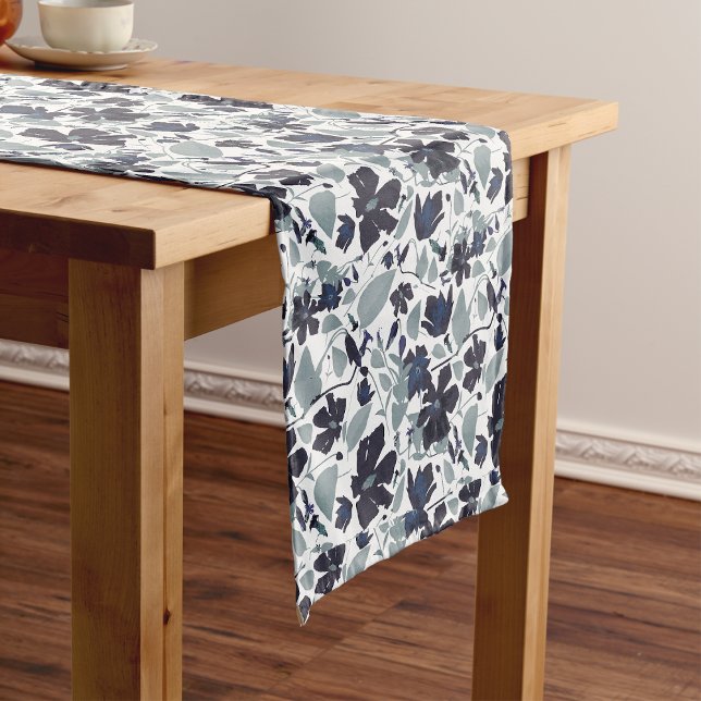 Clematis Floral Pattern Short Table Runner (Clematis Vine Elegant Blue Gray Flowers home decor table runner from Studio Posies. )