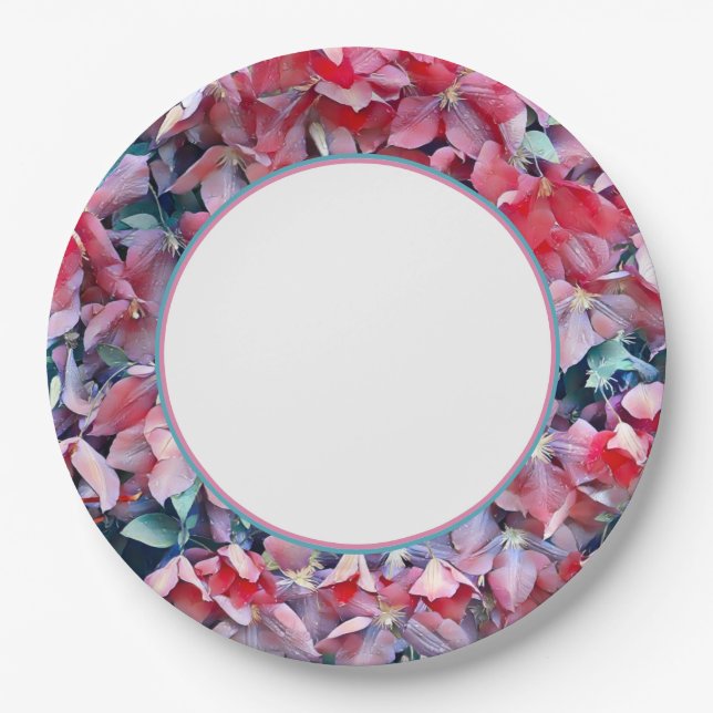 Clematis Flowers Paper Plate (Front)