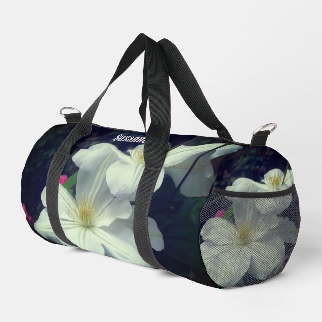 Clematis Flowers Personalized Duffle Bag (Right Corner)