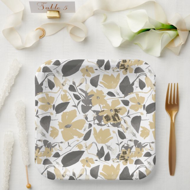  Clematis Flowers Yellow Grey Botanical Paper Plate (Wedding)