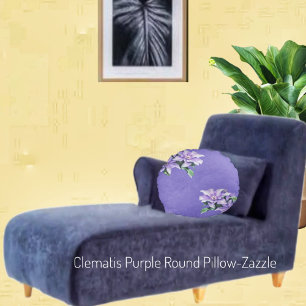 Clematis Purple Round Pillow
