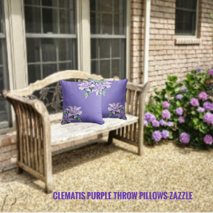 Clematis Purple Throw Pillow