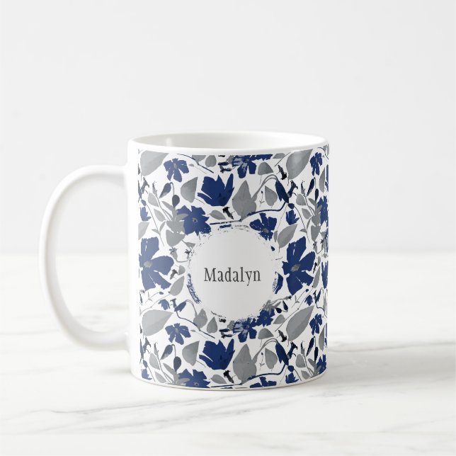 Clematis Vine Elegant Blue Watercolor Flowers Coffee Mug (Left)
