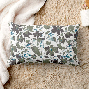 Clematis Vine Elegant Green Blue Floral Lumbar Pillow