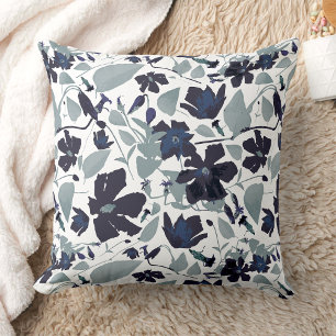 Clematis Vine Elegant Watercolor Flowers Throw Pillow