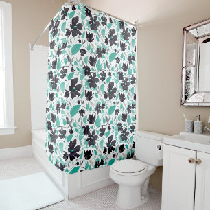 Clematis Vine Floral Grey Teal Watercolor