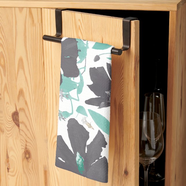 Clematis Vine Floral Grey Teal Watercolor Kitchen Towel (Clematis Vine Floral Gray Teal Watercolor Kitchen Towel from Studio Posies.)