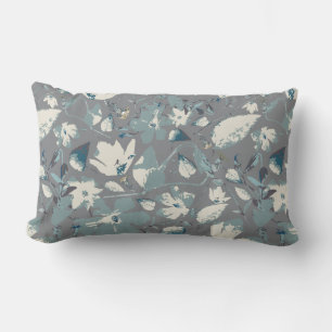 Clematis Vine Grey Blue Cream Watercolor Floral Lumbar Pillow