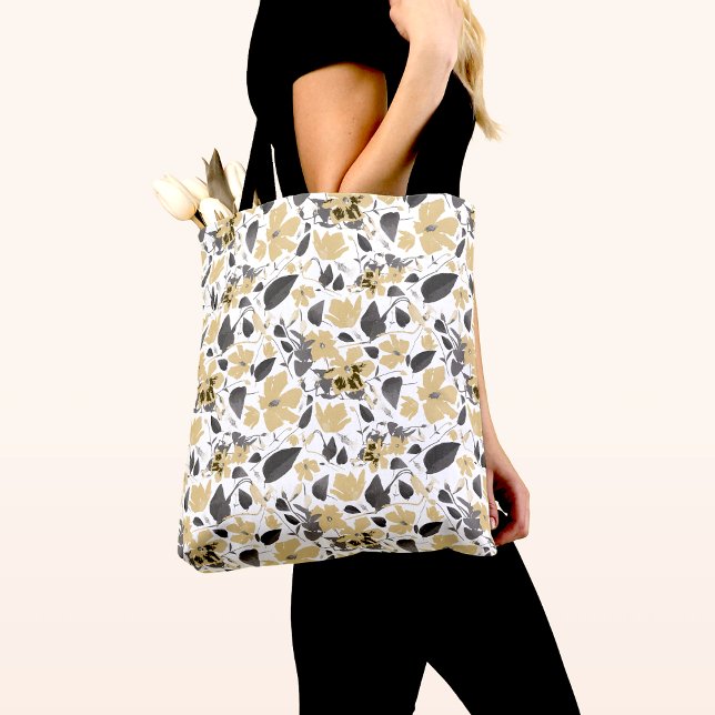Clematis Vine Yellow Grey Flowers Shopping Tote Bag (Clematis Flowering Vine Yellow Gray Tote Bag from Studio Posies.)
