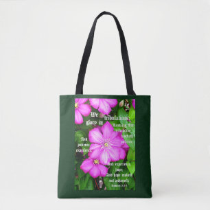 Clematis with Romans 5:3-5 Tote Bag