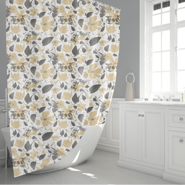 Clematis Yellow Grey Floral Watercolor Flowers (Clematis Yellow Gray Floral Watercolor Flowers Shower Curtain from Studio Posies.)