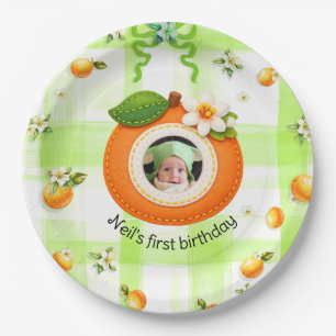 Clementine cutie baby boy's first birthday paper plate