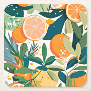 Clementine mandarine square paper coaster