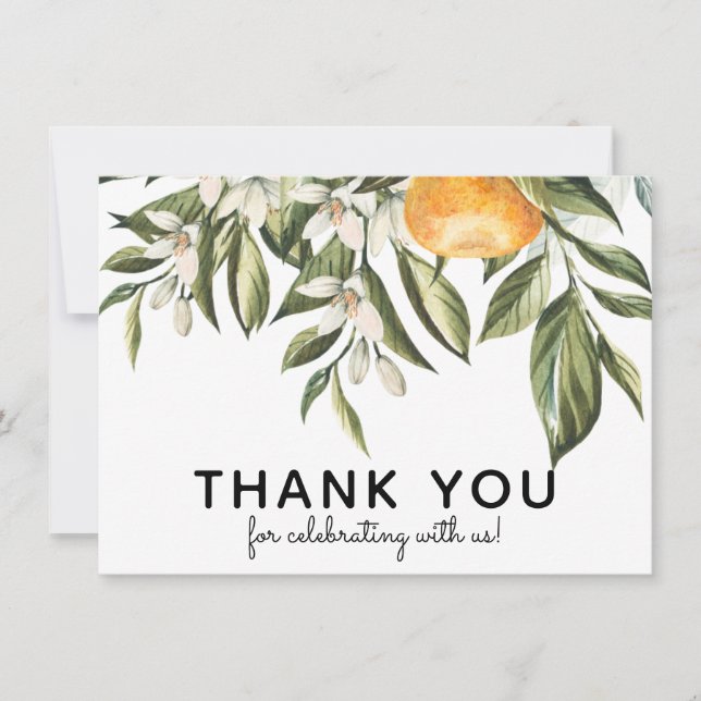 Clementine Orange and Greenery Thank You Card (Front)