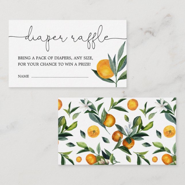 Clementine Orange Cute Citrus Diaper Raffle Enclosure Card (Front/Back)
