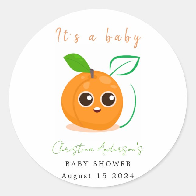 Clementine Orange Fruit Baby Shower Classic Round Sticker (Front)