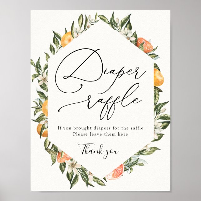 Clementine Oranges and Greenery Diaper Raffle Sign (Front)