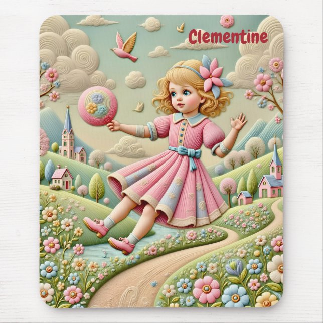 CLEMENTINE ~ Pastel Embroidery ~ Mousepad (Front)