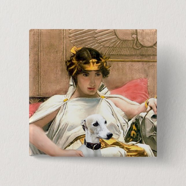 Cleopatra and White Whippet 2 Inch Square Button (Front)