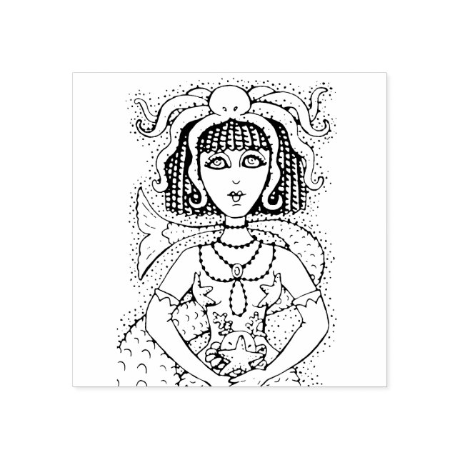 CLEOPATRA OCTOPUS MERMAID, FANTASY GOTH SIREN RUBBER STAMP (Imprint)