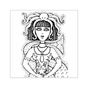 CLEOPATRA OCTOPUS MERMAID, FANTASY GOTH SIREN RUBBER STAMP
