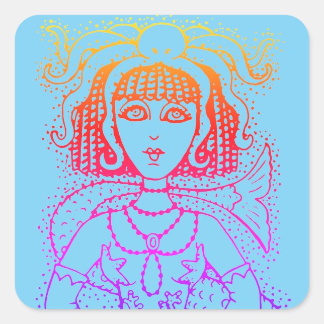 CLEOPATRA OCTOPUS MERMAID, FANTASY GOTH SIREN SQUARE STICKER (Front)
