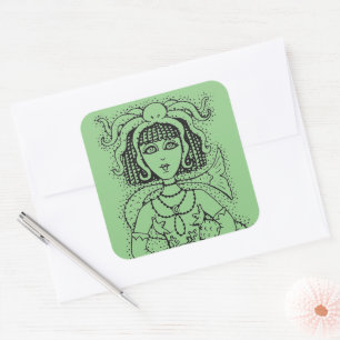 CLEOPATRA OCTOPUS MERMAID, FANTASY GOTH SIREN SQUARE STICKER