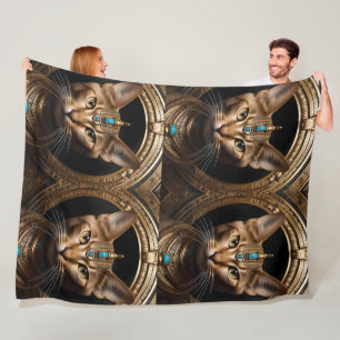 Cleopatra The Gold Egyptian Cat, Fleece Blanket