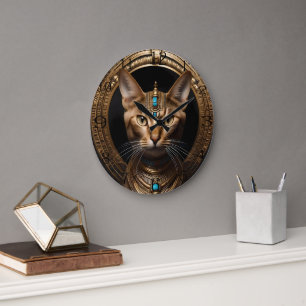 Cleopatra The Gold Egyptian Cat, Large Clock