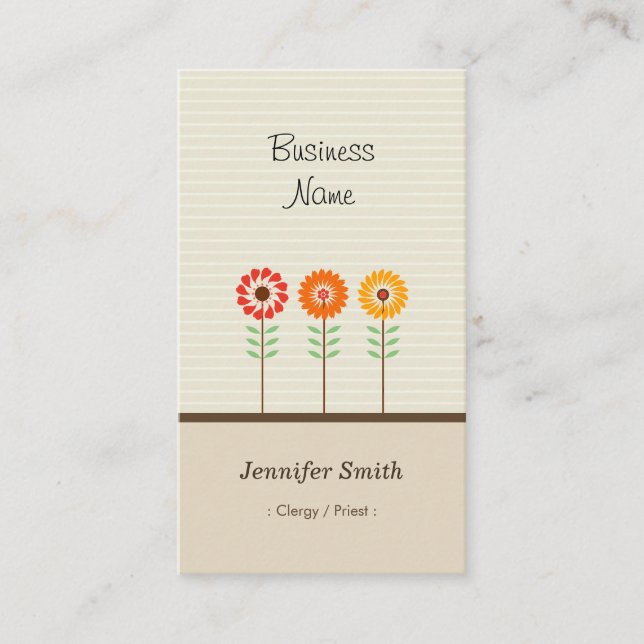 Clergy / Priest - Cute Floral Theme Business Card (Front)