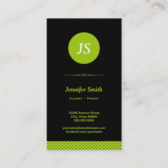 Clergy / Priest - Stylish Apple Green Business Card (Front)